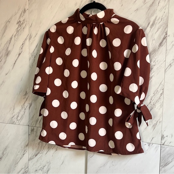 4/$30 Nasty Gal Sorry Is Dot Enough High Neck Tie Bow Blouse SZ 6 - Picture 4 of 8